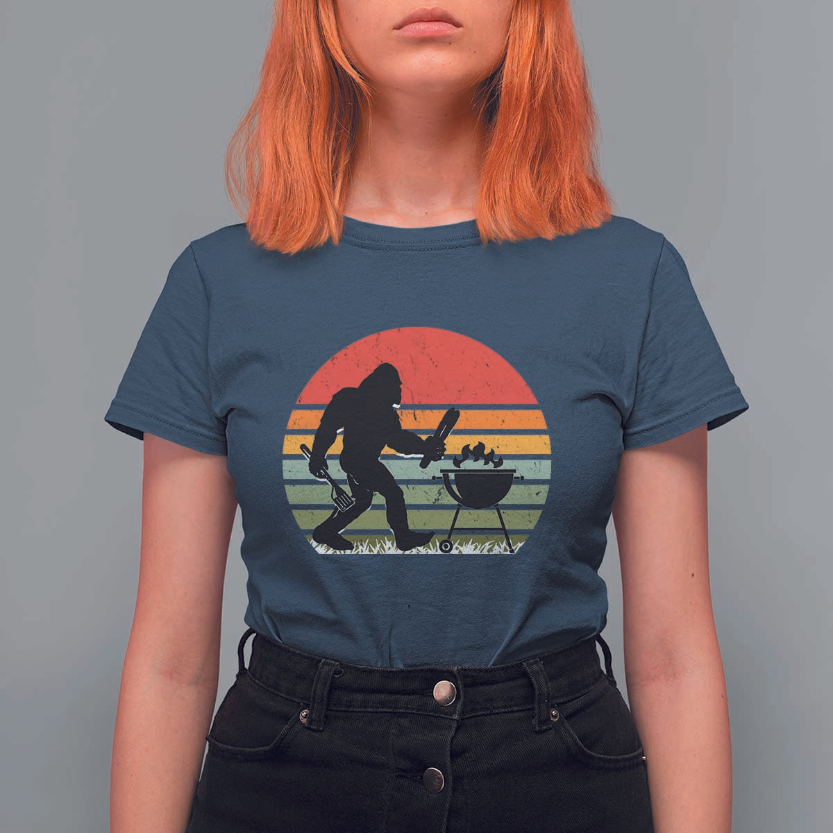 Funny Retro Bigfoot Grilling BBQ Chef T Shirt For Women - Wonder Print Shop