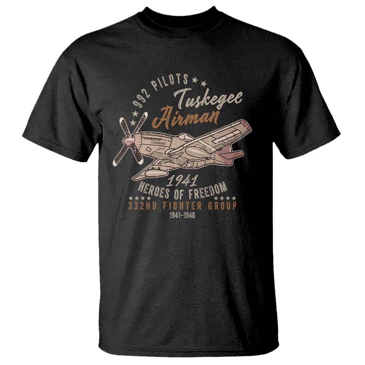 Tuskegee Airman T Shirt Heroes Of Freedom 332ND Fighter Group Est 1941 Vintage Fighter