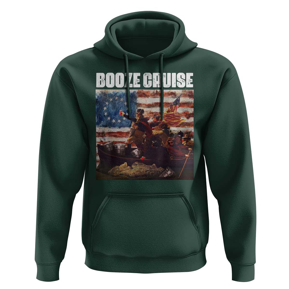 Funny George Washington Hoodie Booze Cruise Political Party Vintage American Flag