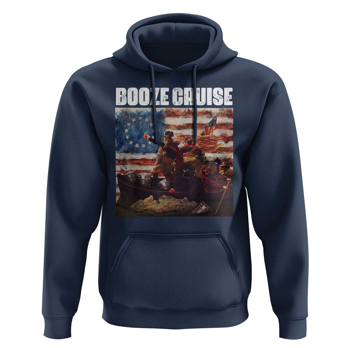 Funny George Washington Hoodie Booze Cruise Political Party Vintage American Flag