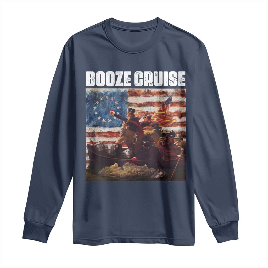 Funny George Washington Long Sleeve Shirt Booze Cruise Political Party Vintage American Flag