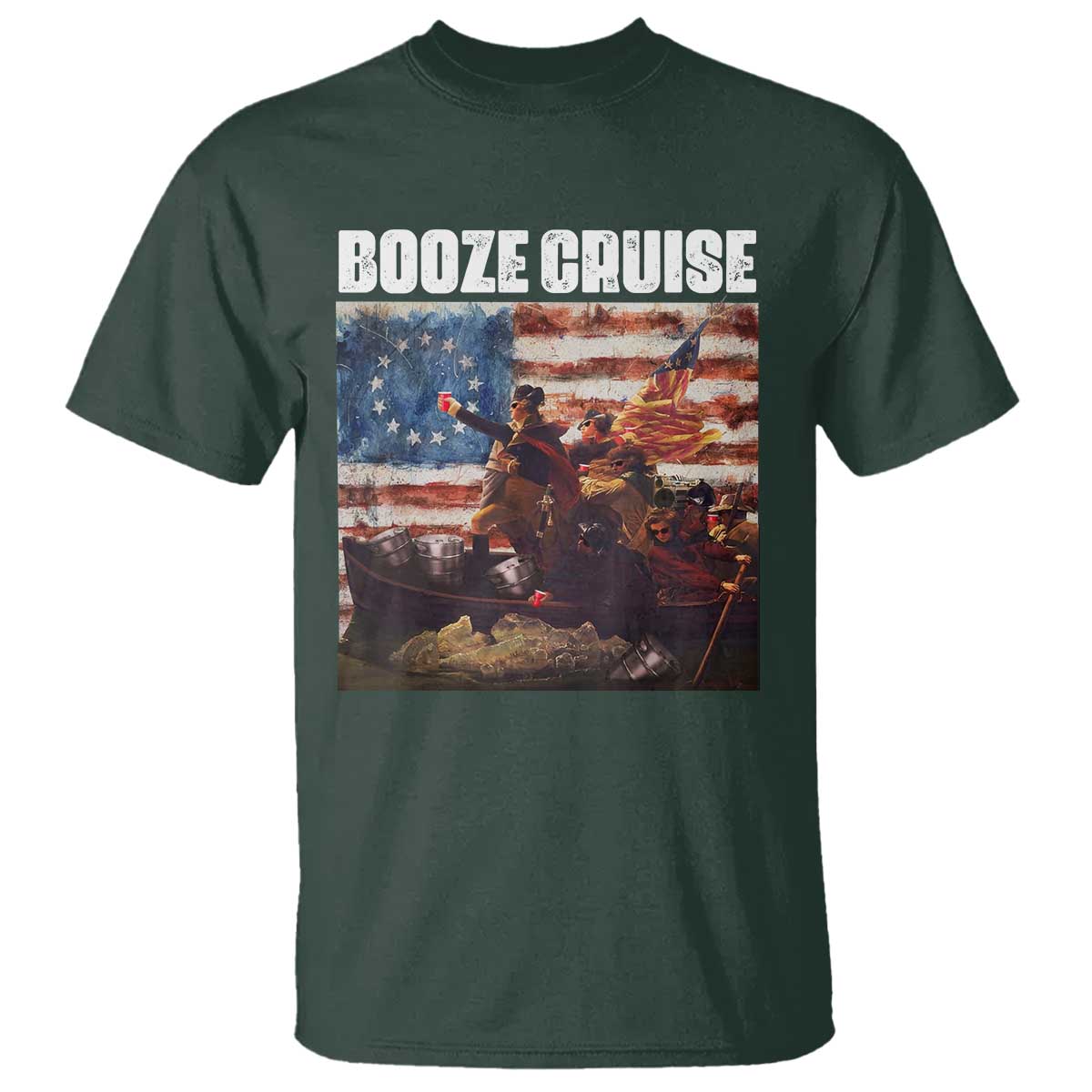 Funny George Washington T Shirt Booze Cruise Political Party Vintage American Flag