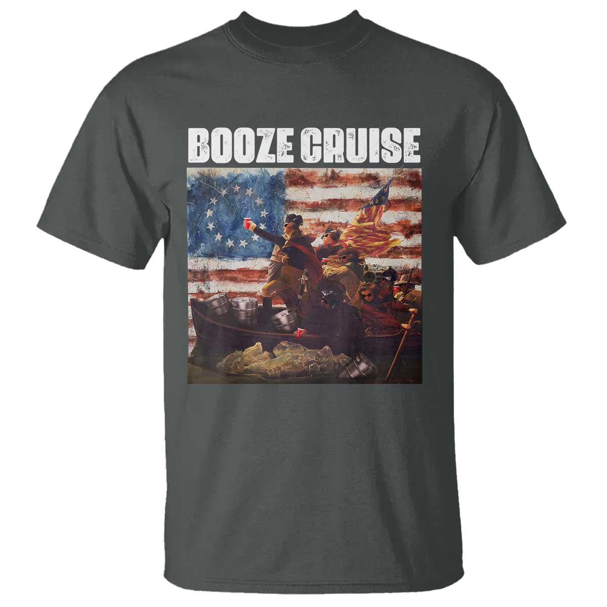 Funny George Washington T Shirt Booze Cruise Political Party Vintage American Flag