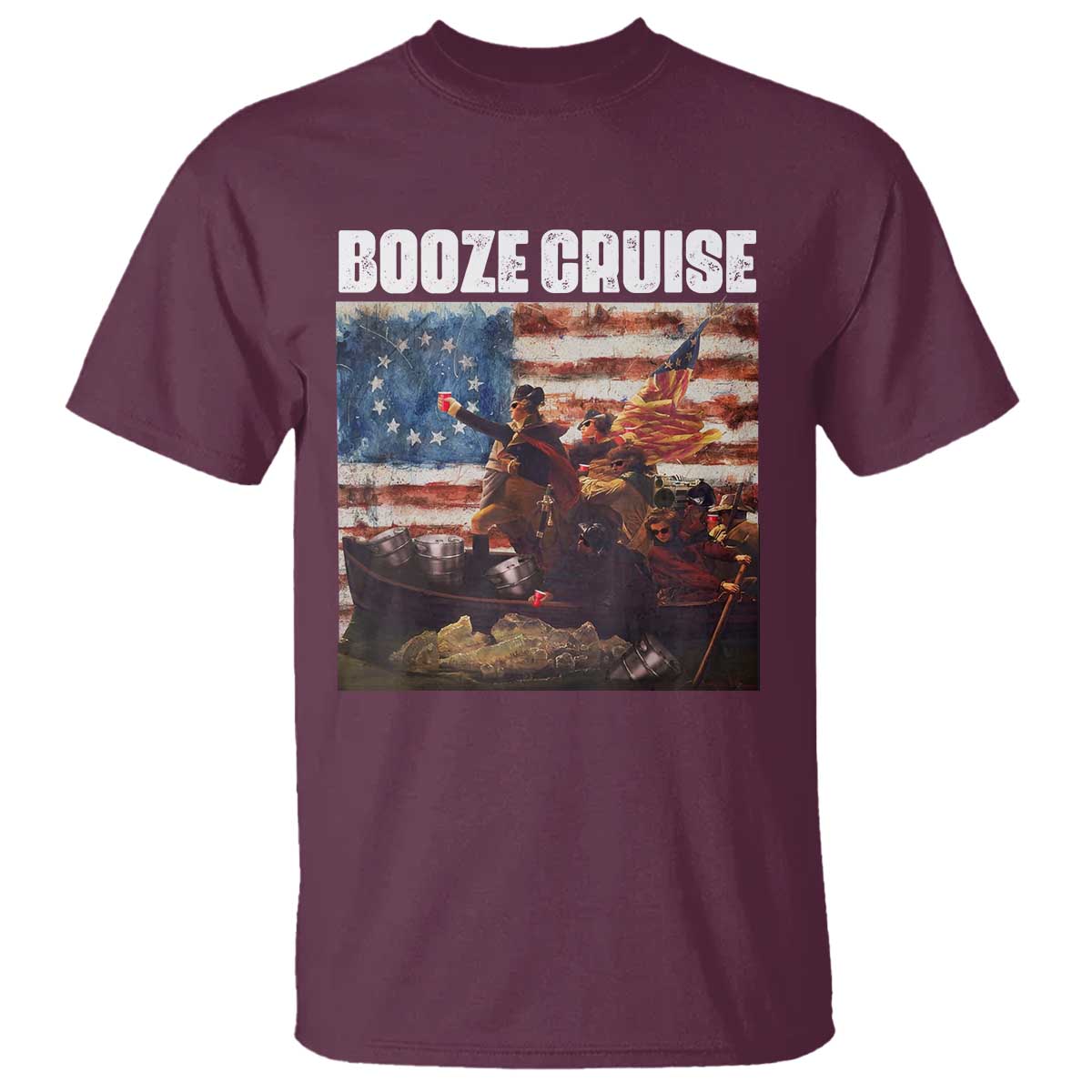 Funny George Washington T Shirt Booze Cruise Political Party Vintage American Flag