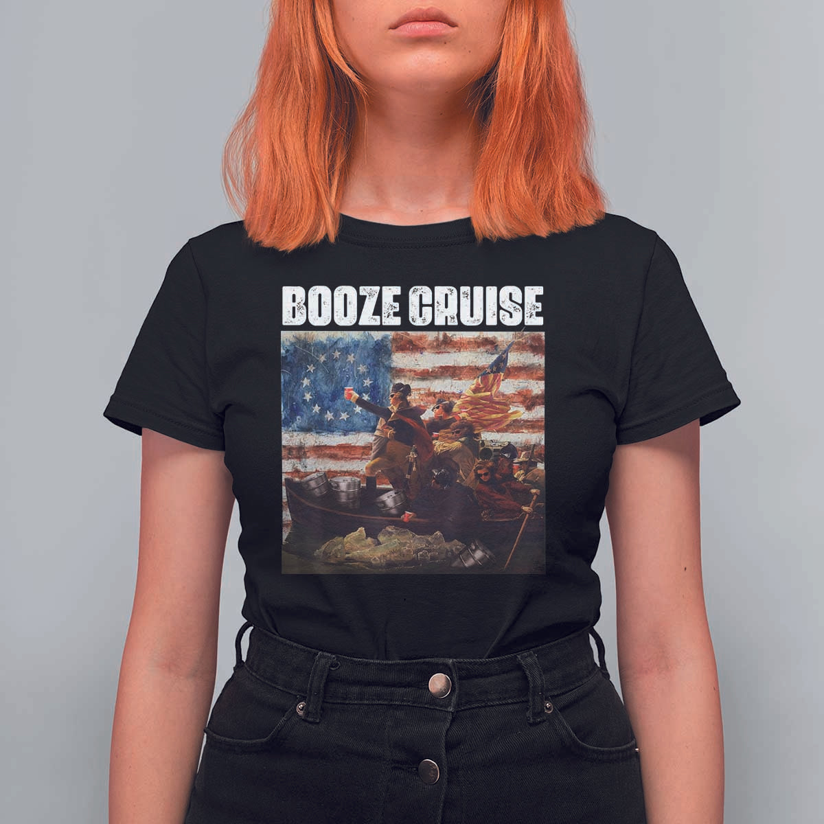 Funny George Washington T Shirt For Women Booze Cruise Political Party Vintage American Flag