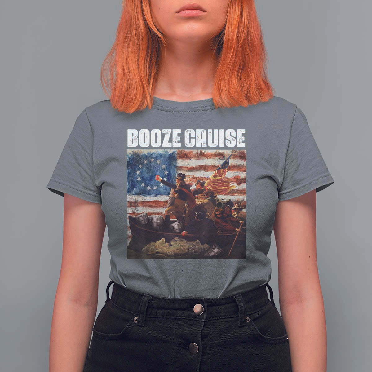Funny George Washington T Shirt For Women Booze Cruise Political Party Vintage American Flag