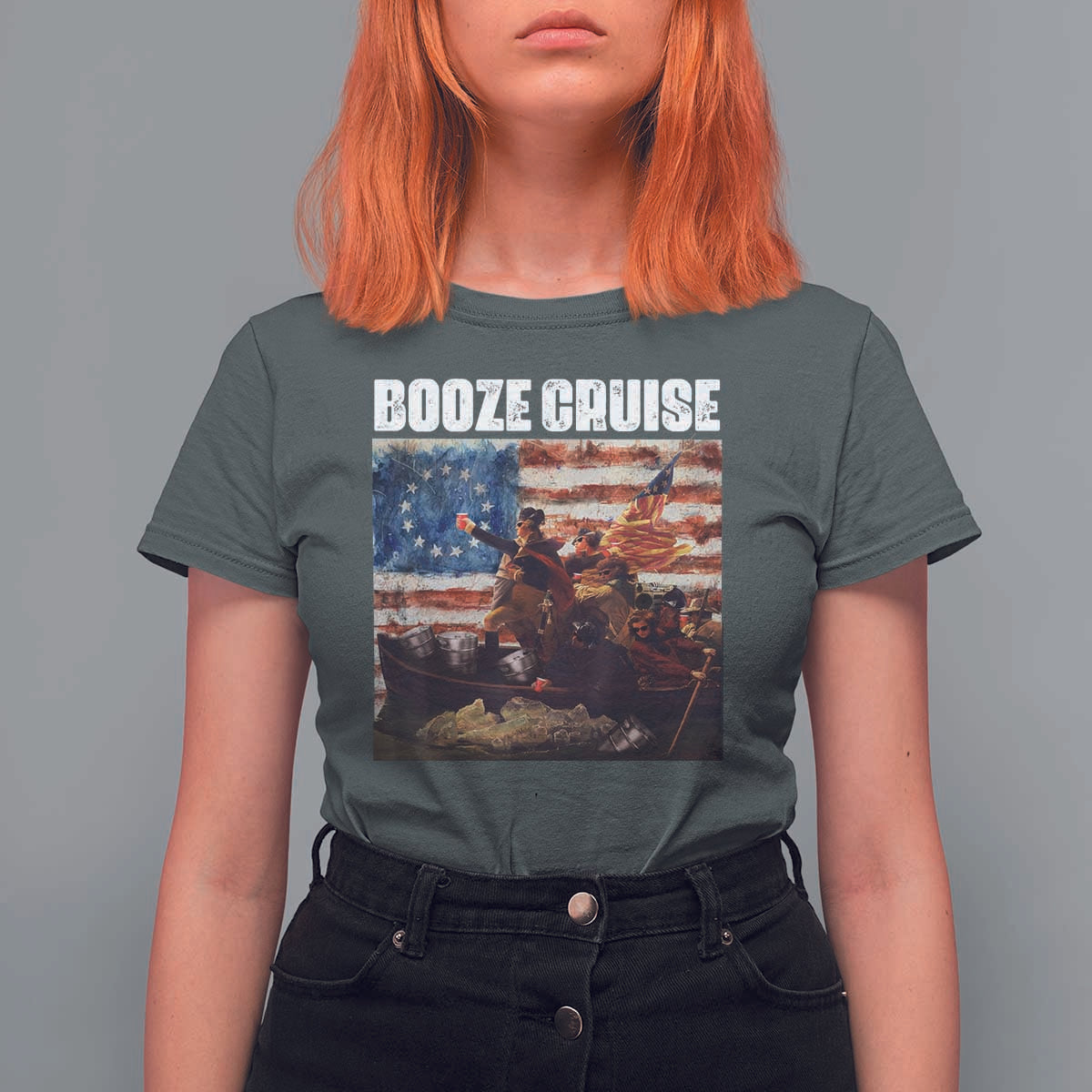 Funny George Washington T Shirt For Women Booze Cruise Political Party Vintage American Flag