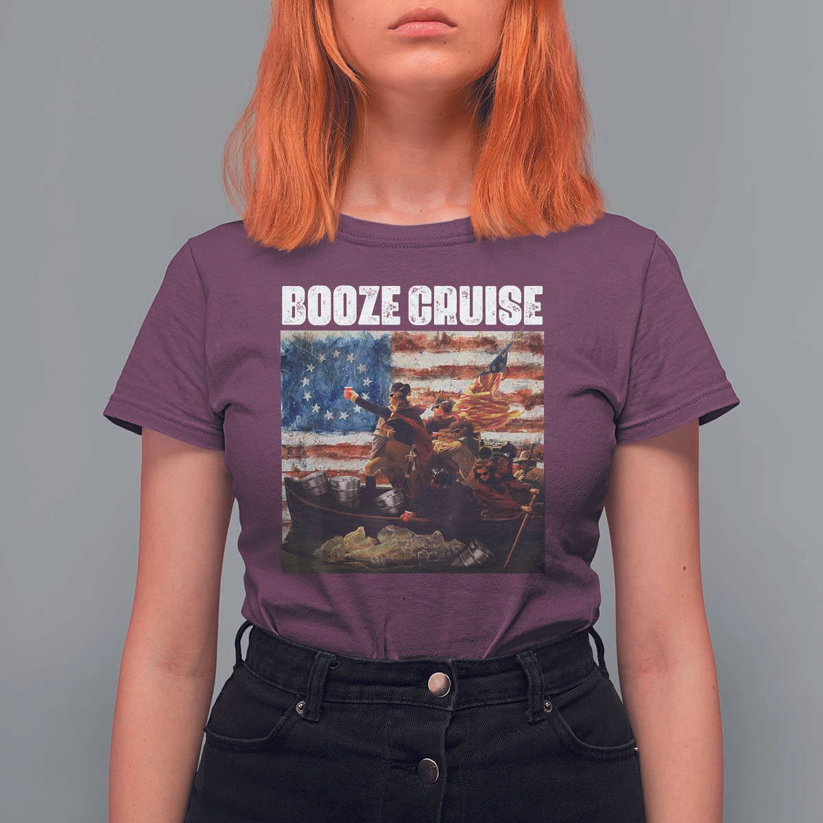 Funny George Washington T Shirt For Women Booze Cruise Political Party Vintage American Flag