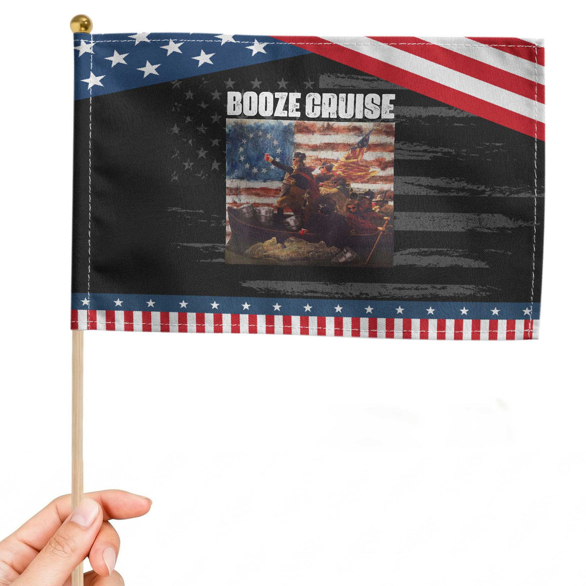 Funny George Washington Patriotic Handheld Flag Booze Cruise Political Party Vintage American Flag