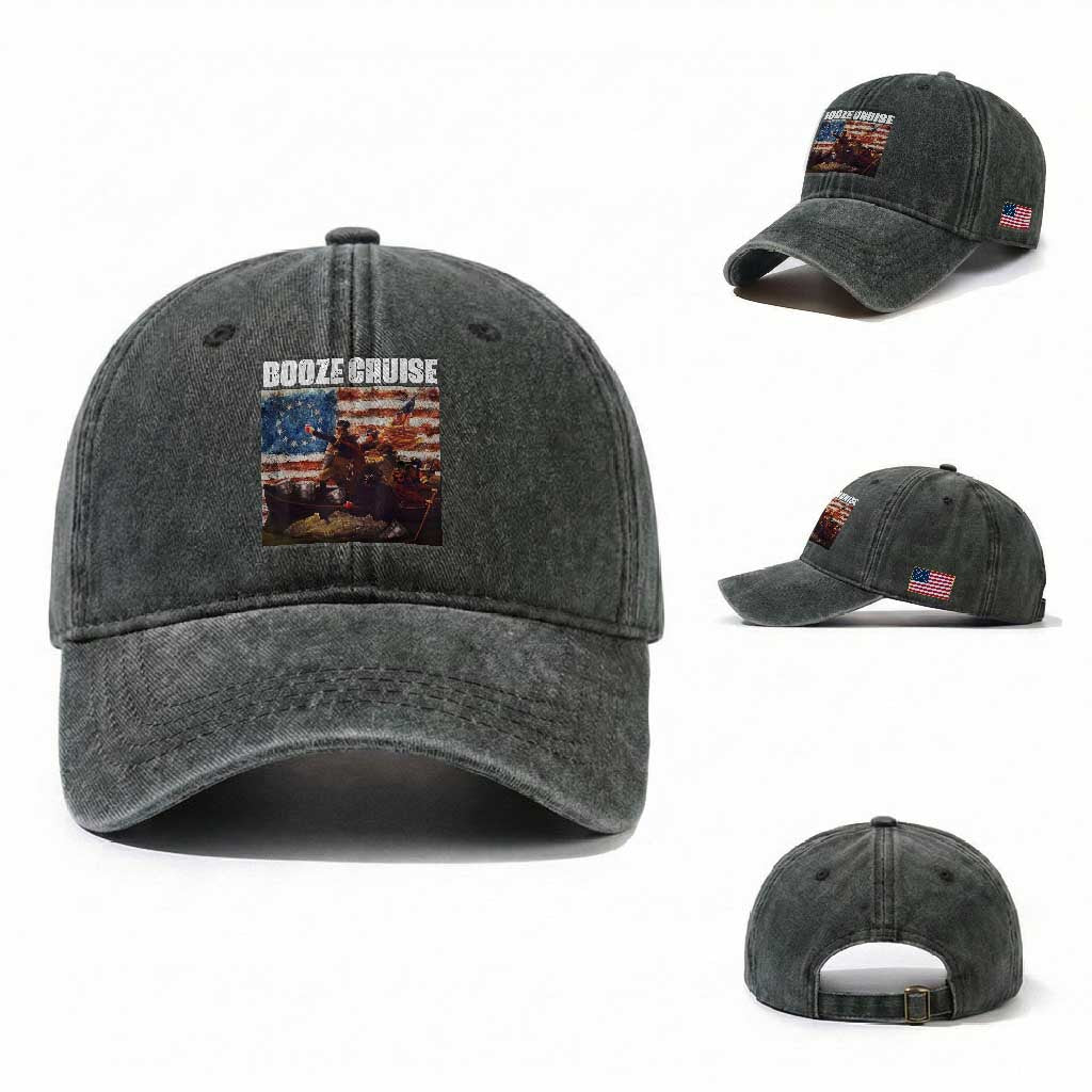 Funny George Washington Washed Cotton Baseball Cap Booze Cruise Political Party Vintage American Flag