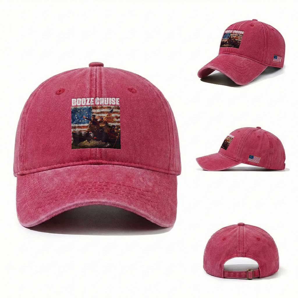 Funny George Washington Washed Cotton Baseball Cap Booze Cruise Political Party Vintage American Flag