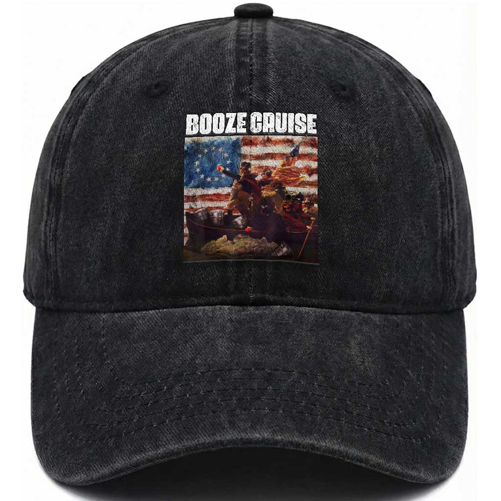 Funny George Washington Washed Cotton Baseball Cap Booze Cruise Political Party Vintage American Flag
