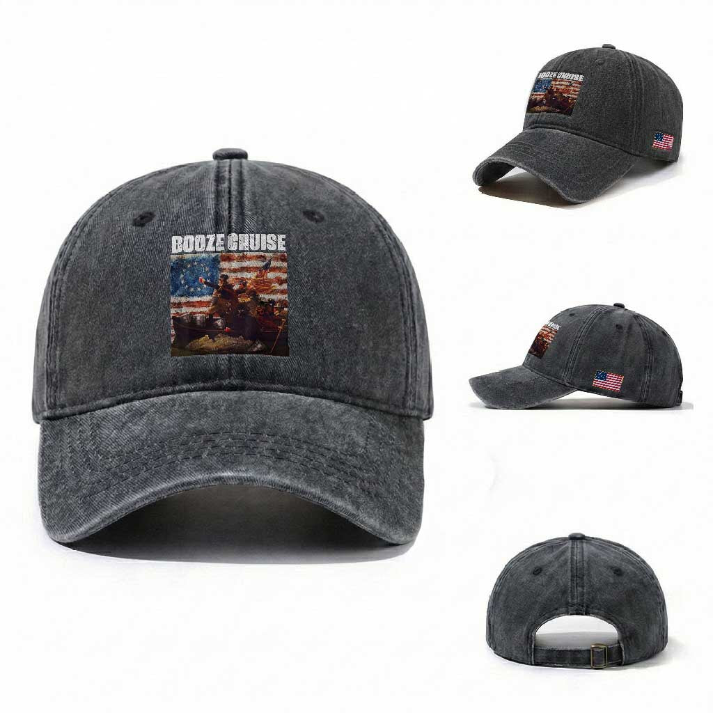 Funny George Washington Washed Cotton Baseball Cap Booze Cruise Political Party Vintage American Flag