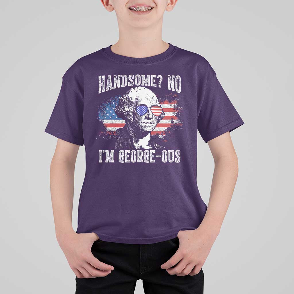 Funny George Washington T Shirt For Kid Handsome No I'm George-ous 4th Of July American Flag