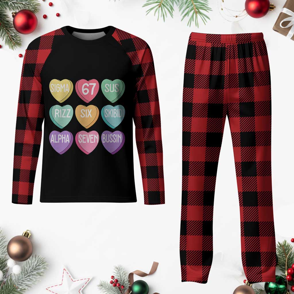 Funny Valentines Day 67 Meme Six Seven Sigma Rizz Heart Kids Plaid Pajama Set