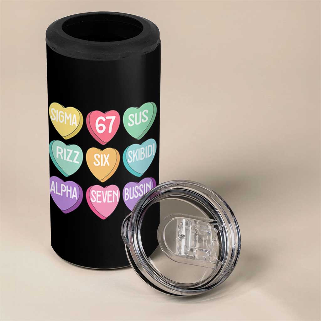 Funny Valentines Day 67 Meme Six Seven Sigma Rizz Heart Kids 4 in 1 Can Cooler Tumbler