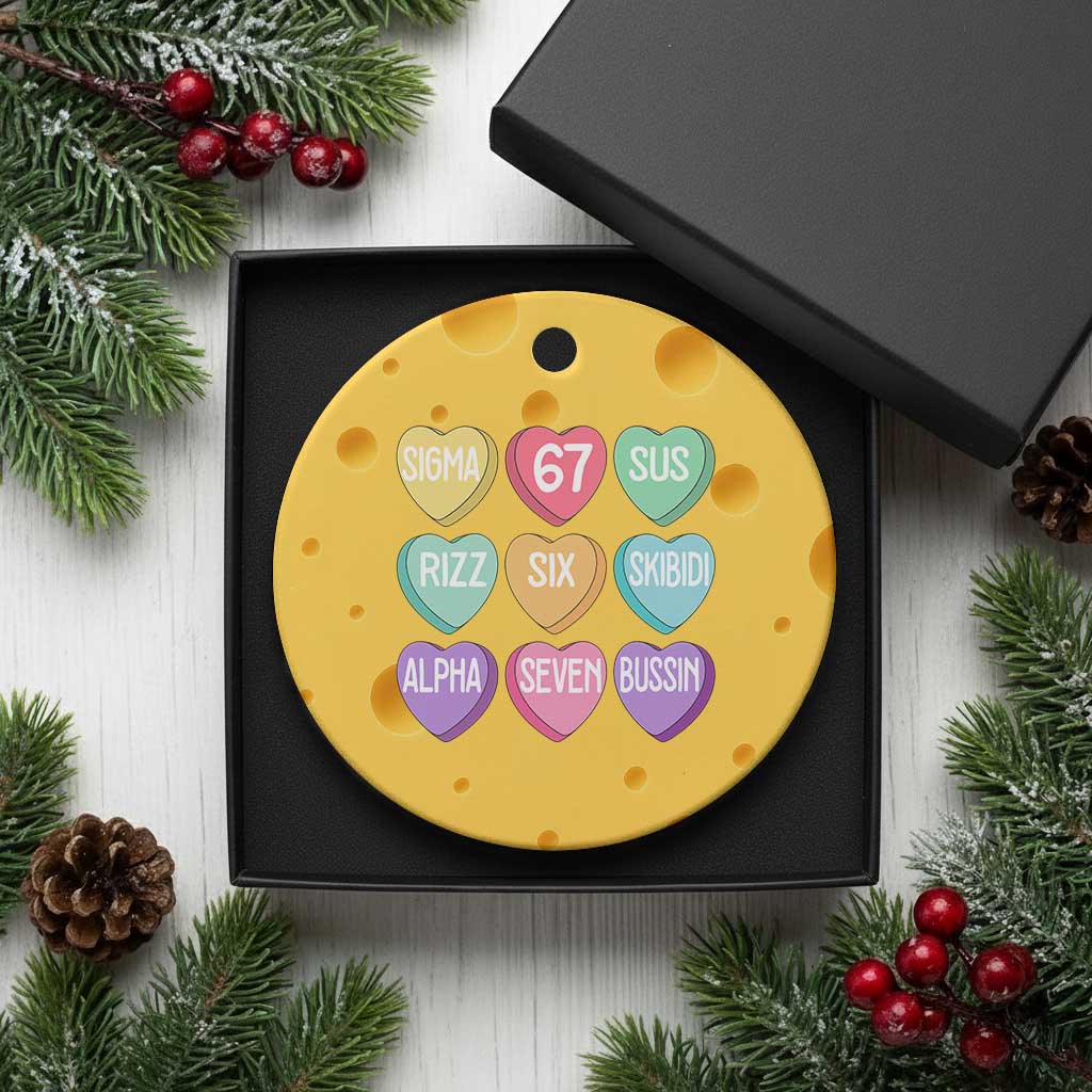 Funny Valentines Day 67 Meme Six Seven Sigma Rizz Heart Kids Ceramic Ornament