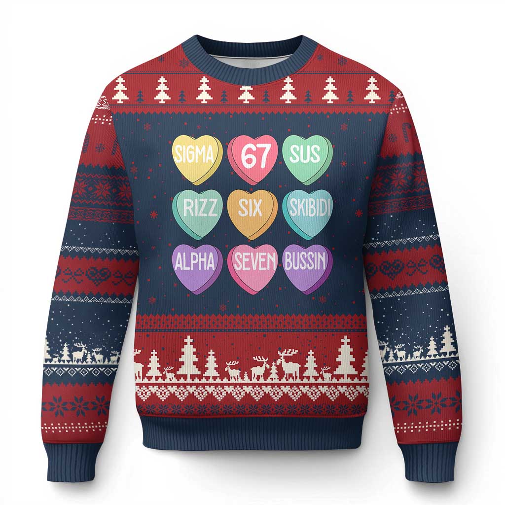 Funny Valentines Day 67 Meme Six Seven Sigma Rizz Heart Kids Ugly Christmas Sweater
