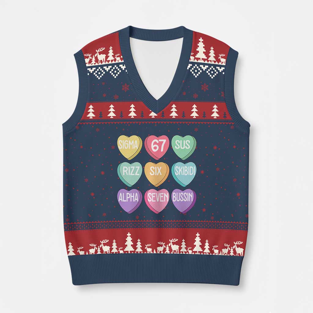 Funny Valentines Day 67 Meme Six Seven Sigma Rizz Heart Kids V-Neck Knit Sweater Vest