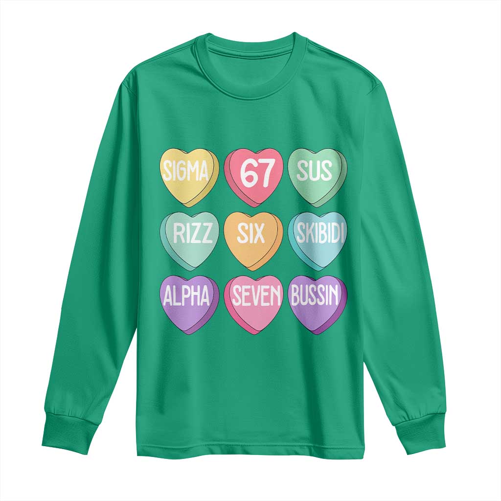 Funny Valentines Day 67 Meme Six Seven Sigma Rizz Heart Kids Long Sleeve Shirt