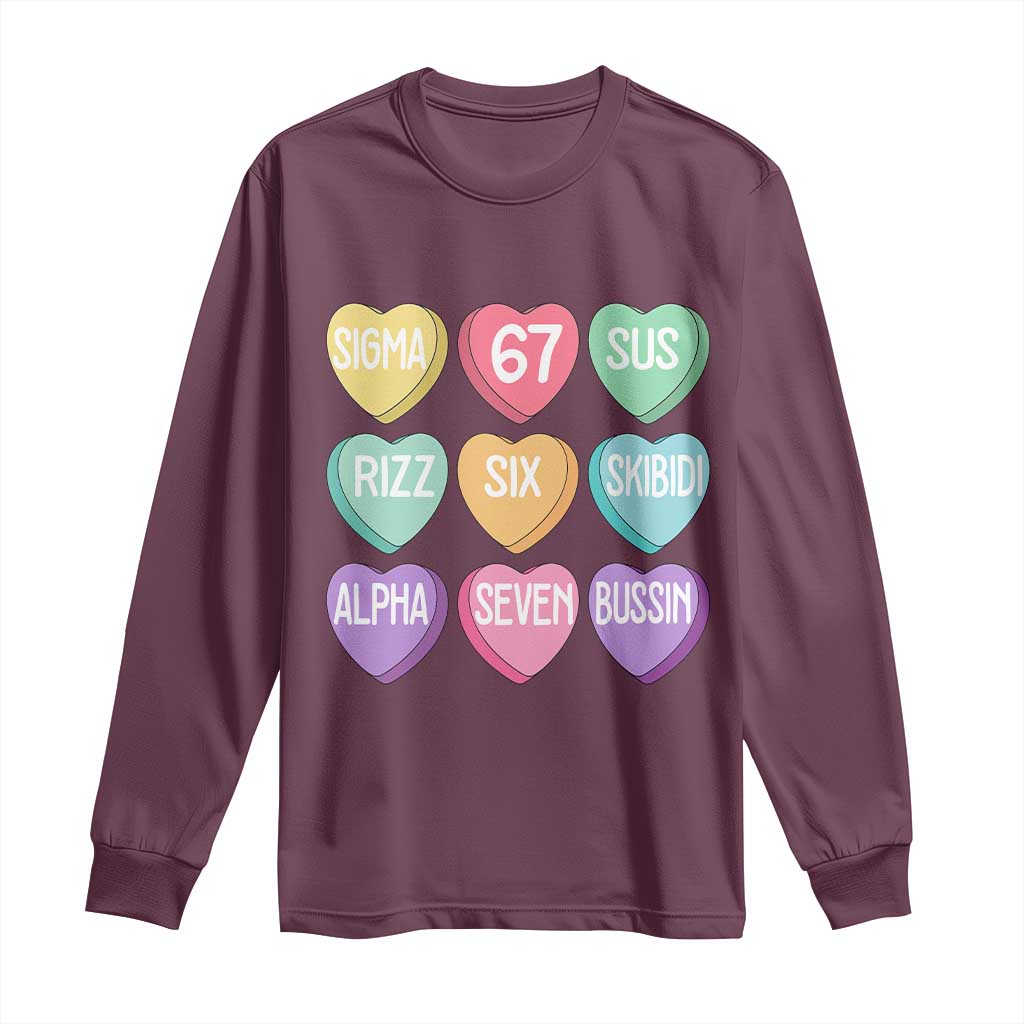 Funny Valentines Day 67 Meme Six Seven Sigma Rizz Heart Kids Long Sleeve Shirt