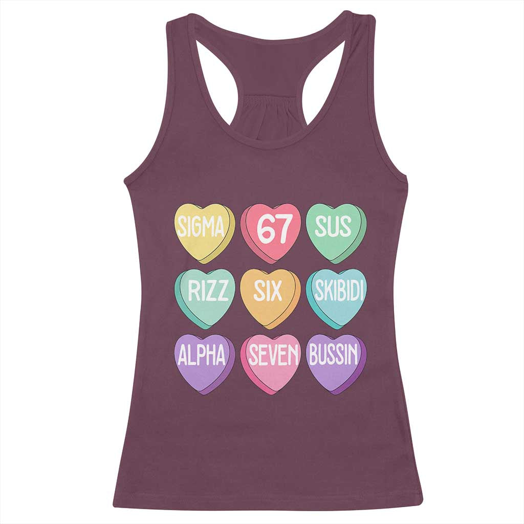 Funny Valentines Day 67 Meme Six Seven Sigma Rizz Heart Kids Racerback Tank Top