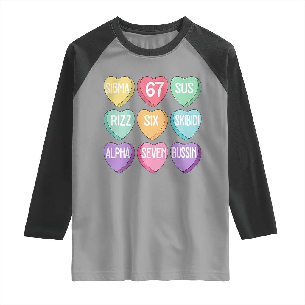 Funny Valentines Day 67 Meme Six Seven Sigma Rizz Heart Kids Raglan Shirt