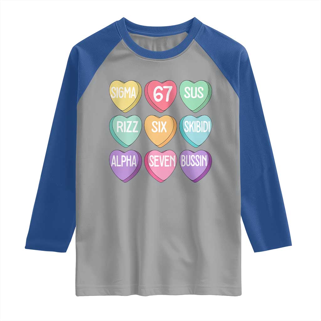 Funny Valentines Day 67 Meme Six Seven Sigma Rizz Heart Kids Raglan Shirt