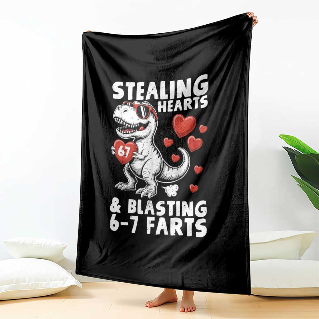 Funny 67 Meme Valentines Day Dinosaur Throw Blanket Stealing Hearts And Blasting 67 Farts