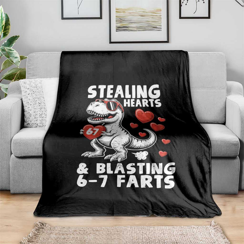 Funny 67 Meme Valentines Day Dinosaur Throw Blanket Stealing Hearts And Blasting 67 Farts