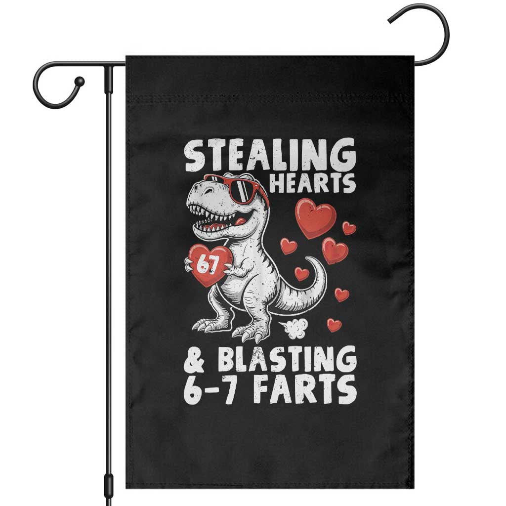 Funny 67 Meme Valentines Day Dinosaur Garden Flag Stealing Hearts And Blasting 67 Farts