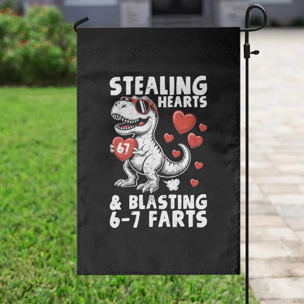 Funny 67 Meme Valentines Day Dinosaur Garden Flag Stealing Hearts And Blasting 67 Farts