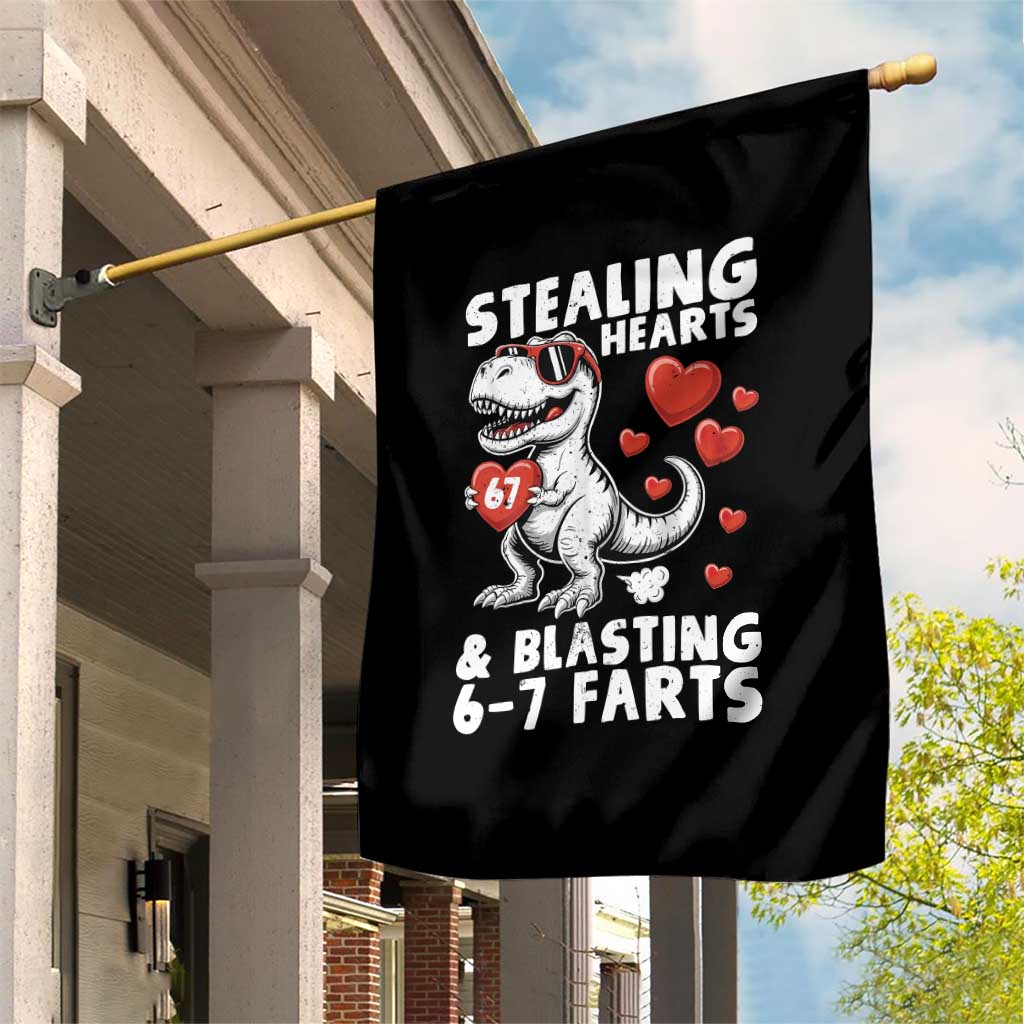 Funny 67 Meme Valentines Day Dinosaur Garden Flag Stealing Hearts And Blasting 67 Farts