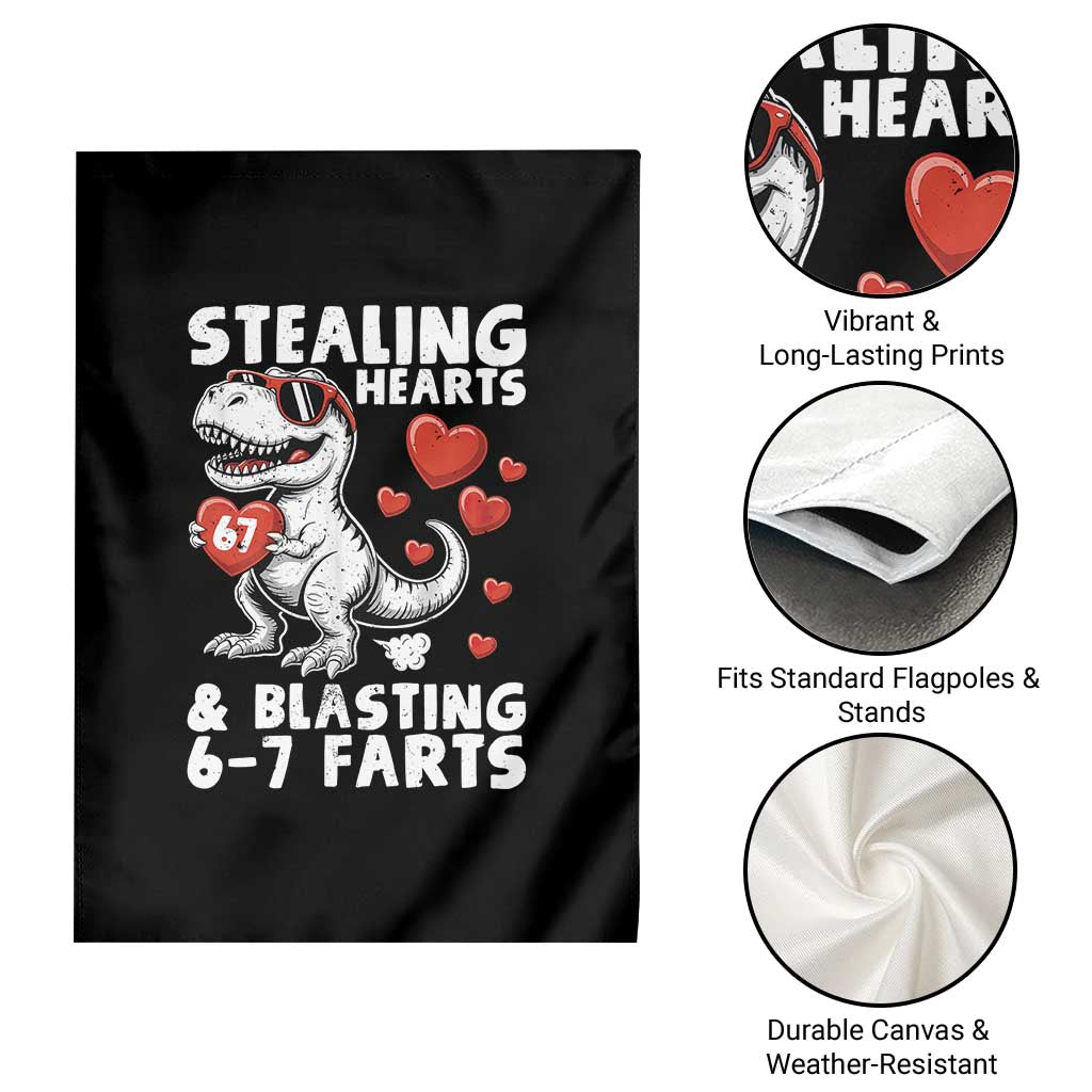 Funny 67 Meme Valentines Day Dinosaur Garden Flag Stealing Hearts And Blasting 67 Farts