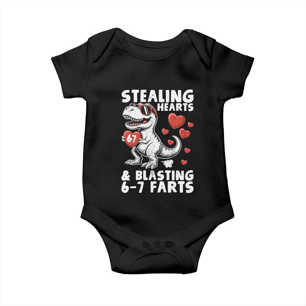 Funny 67 Meme Valentines Day Dinosaur Baby Onesie Stealing Hearts And Blasting 67 Farts