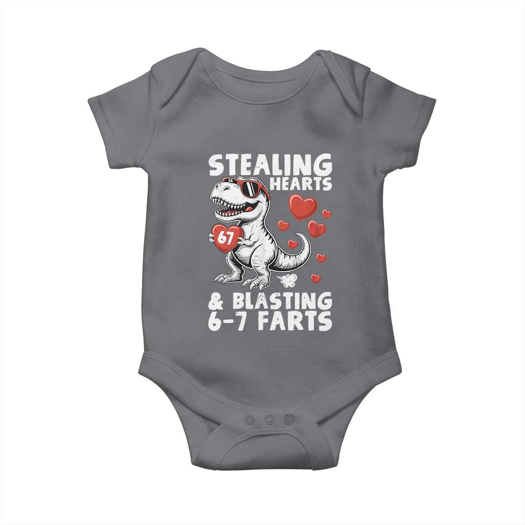 Funny 67 Meme Valentines Day Dinosaur Baby Onesie Stealing Hearts And Blasting 67 Farts
