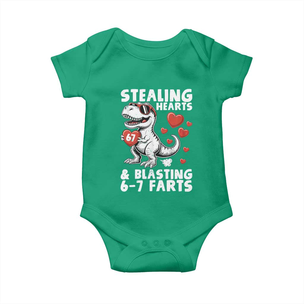 Funny 67 Meme Valentines Day Dinosaur Baby Onesie Stealing Hearts And Blasting 67 Farts