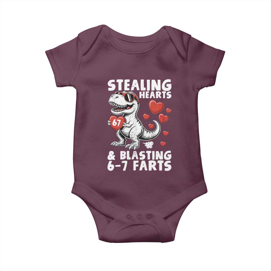 Funny 67 Meme Valentines Day Dinosaur Baby Onesie Stealing Hearts And Blasting 67 Farts