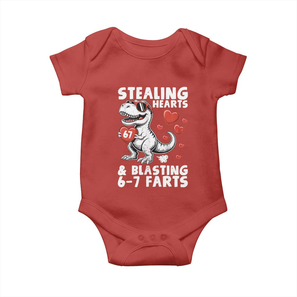 Funny 67 Meme Valentines Day Dinosaur Baby Onesie Stealing Hearts And Blasting 67 Farts