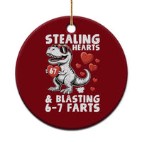 Funny 67 Meme Valentines Day Dinosaur Ceramic Ornament Stealing Hearts And Blasting 67 Farts
