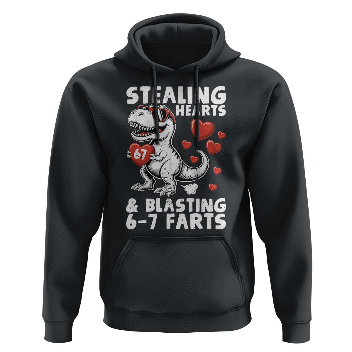 Funny 67 Meme Valentines Day Dinosaur Hoodie Stealing Hearts And Blasting 67 Farts