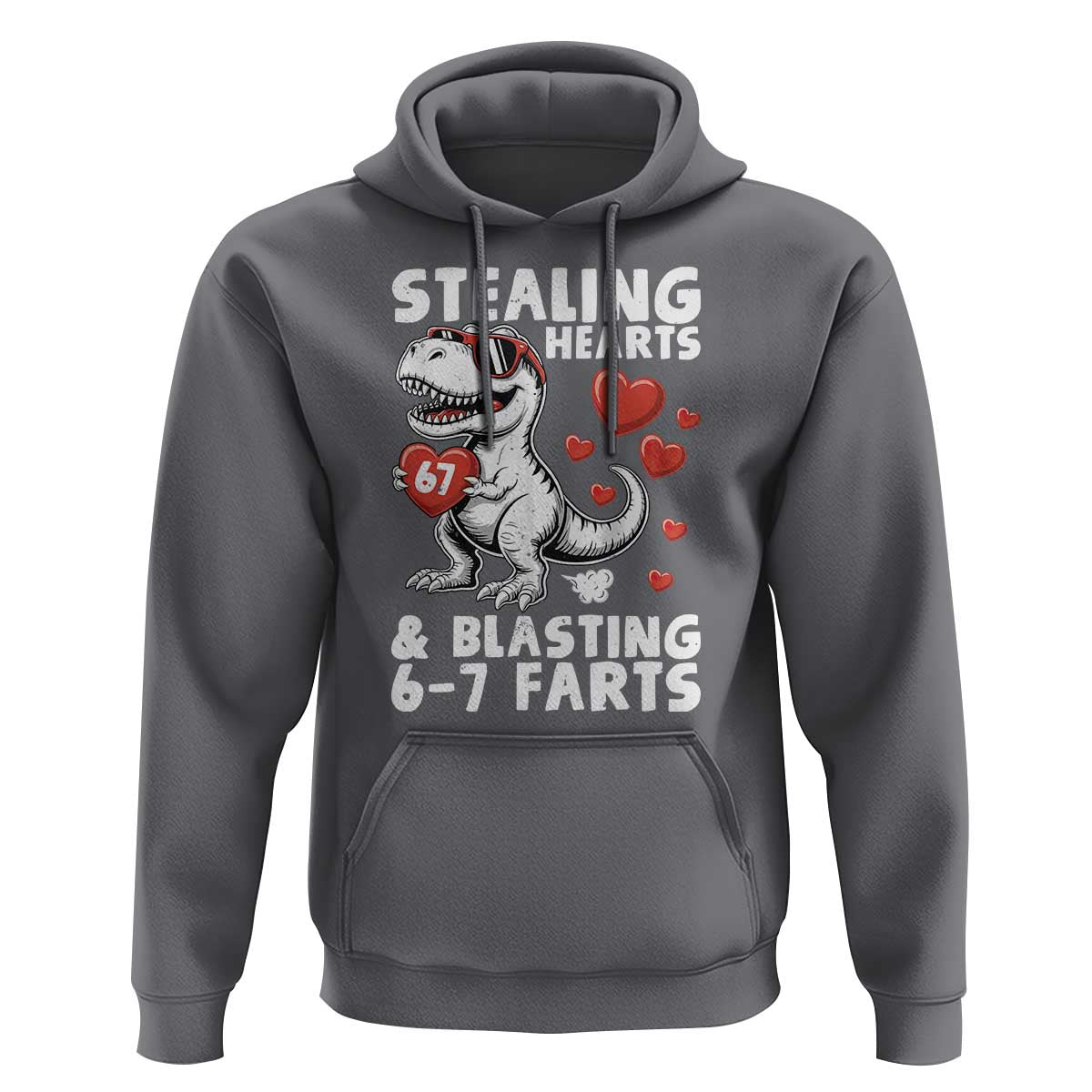 Funny 67 Meme Valentines Day Dinosaur Hoodie Stealing Hearts And Blasting 67 Farts