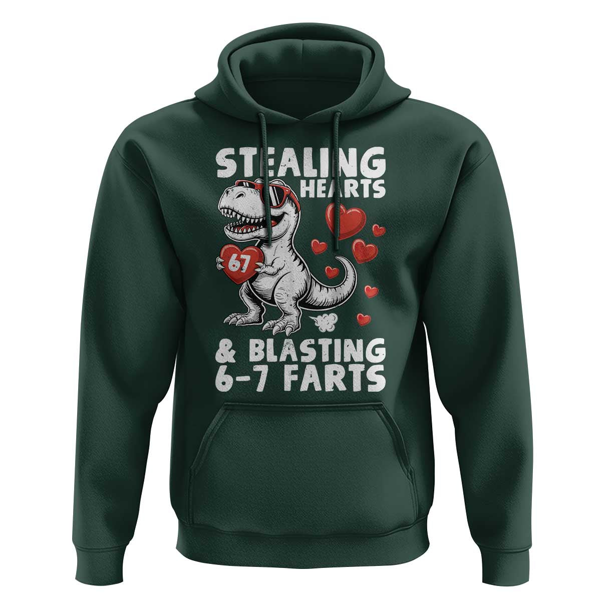 Funny 67 Meme Valentines Day Dinosaur Hoodie Stealing Hearts And Blasting 67 Farts