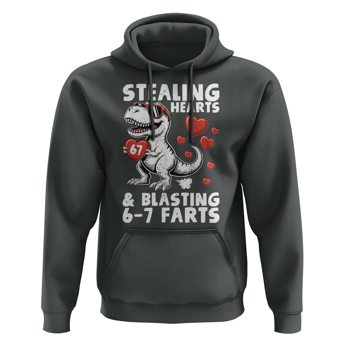 Funny 67 Meme Valentines Day Dinosaur Hoodie Stealing Hearts And Blasting 67 Farts