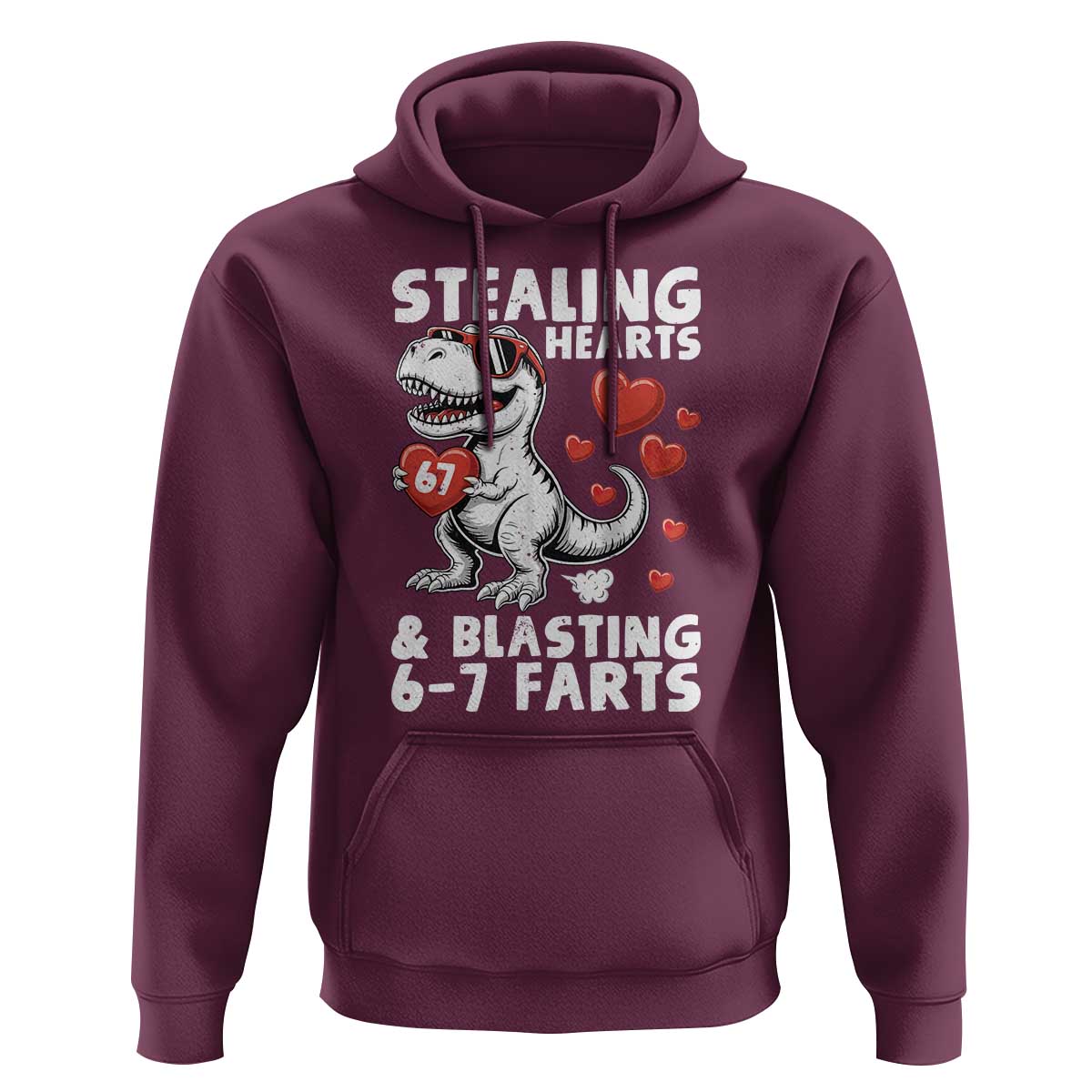 Funny 67 Meme Valentines Day Dinosaur Hoodie Stealing Hearts And Blasting 67 Farts