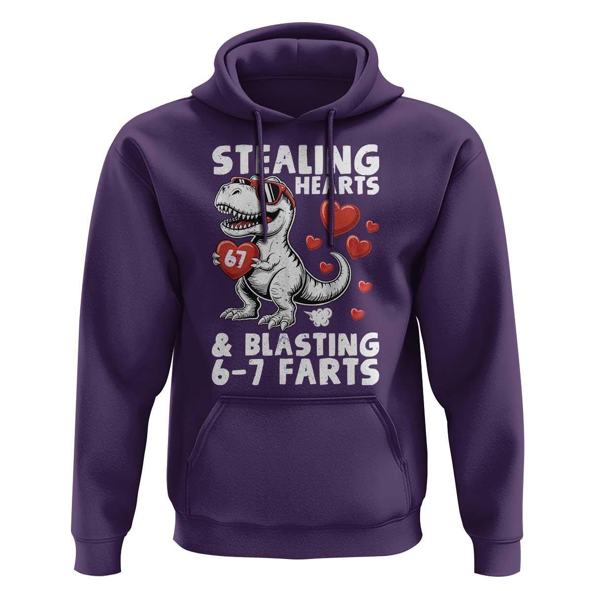 Funny 67 Meme Valentines Day Dinosaur Hoodie Stealing Hearts And Blasting 67 Farts