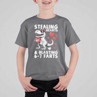 Funny 67 Meme Valentines Day Dinosaur T Shirt For Kid Stealing Hearts And Blasting 67 Farts