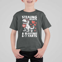 Funny 67 Meme Valentines Day Dinosaur T Shirt For Kid Stealing Hearts And Blasting 67 Farts