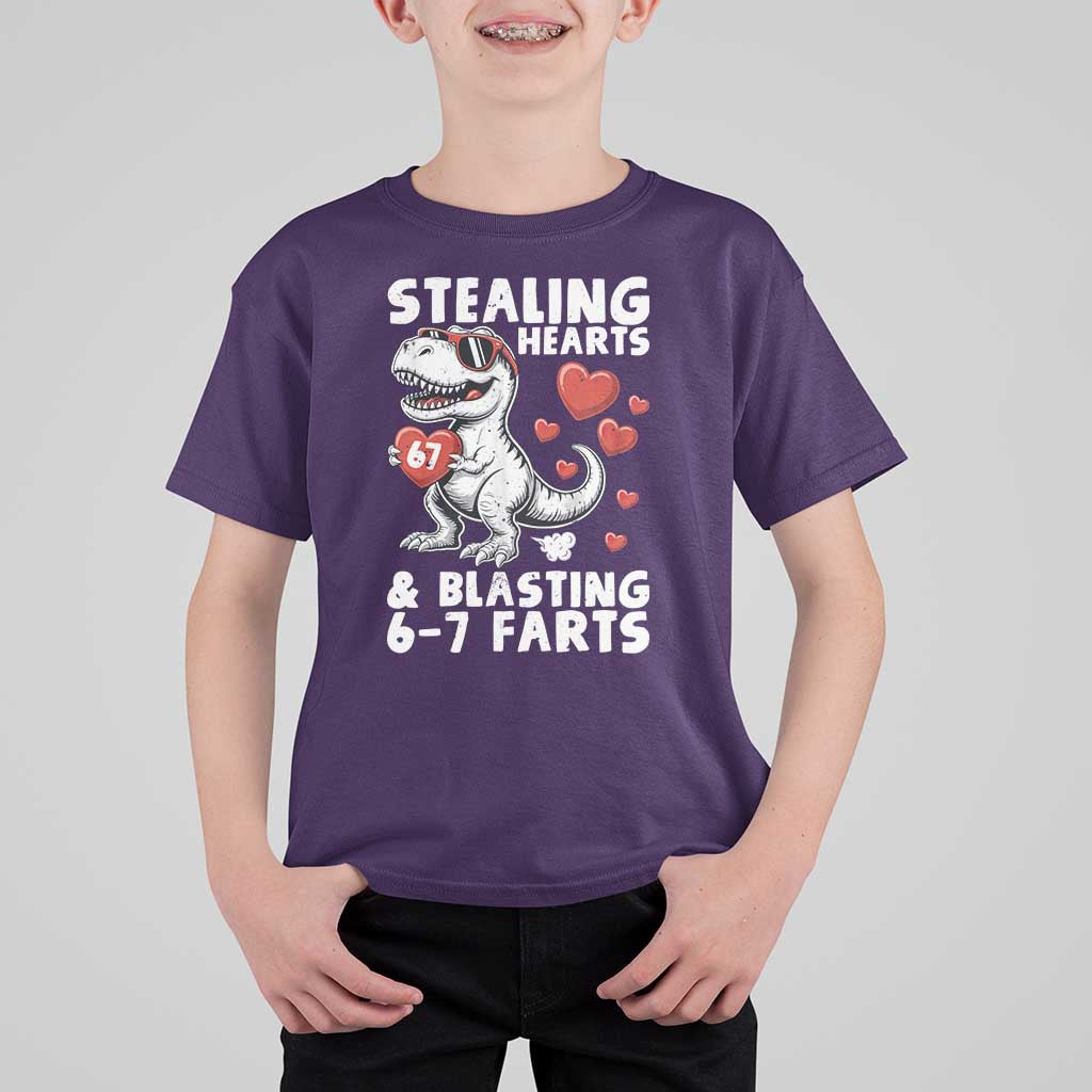 Funny 67 Meme Valentines Day Dinosaur T Shirt For Kid Stealing Hearts And Blasting 67 Farts