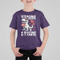 Funny 67 Meme Valentines Day Dinosaur T Shirt For Kid Stealing Hearts And Blasting 67 Farts